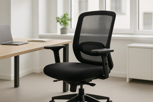 Sedia da ufficio ergonomica con supporto lombare in un ufficio moderno